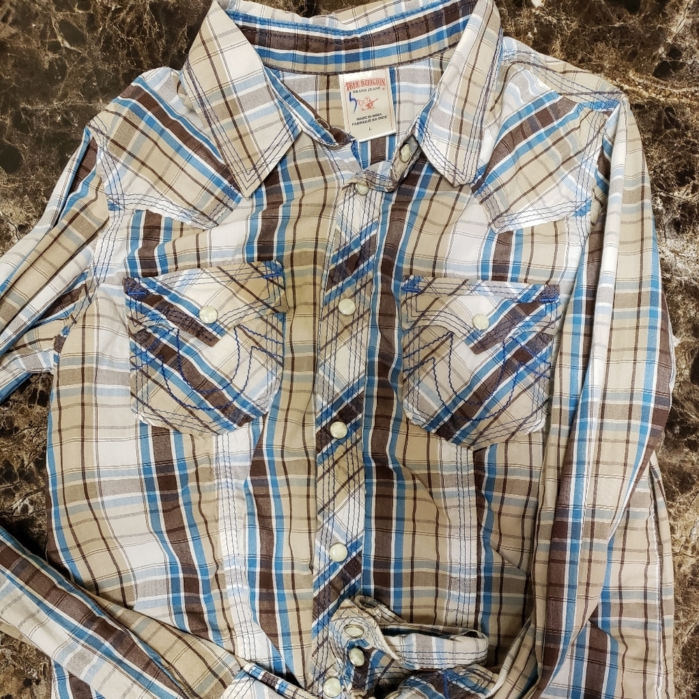(Large 10/12) boys true religion button up